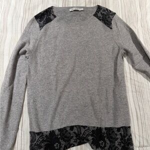 Raffi Gray Sweater with Black Lace Detail